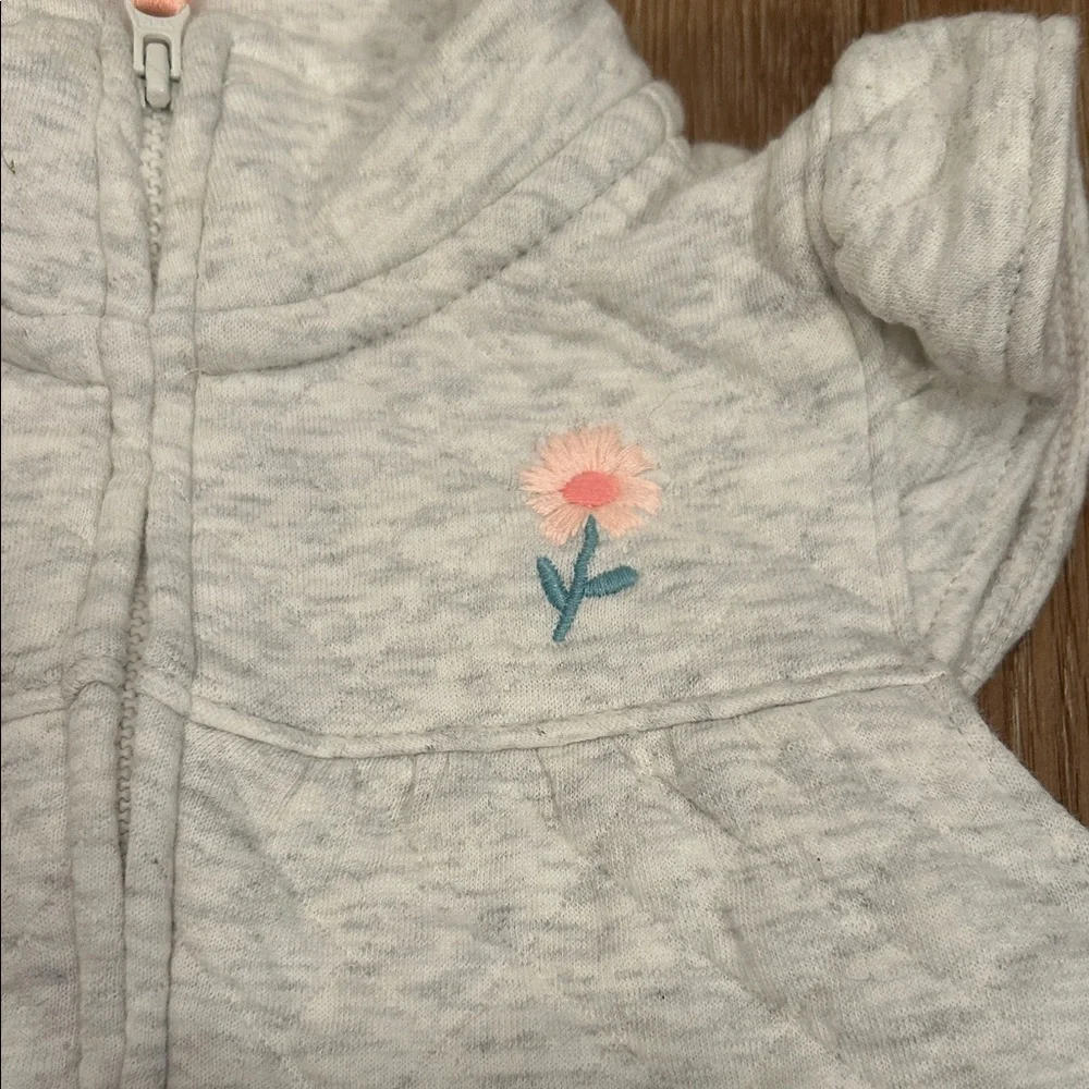 Carter's Gray Quilted Vest with Pink Flower Embroidery